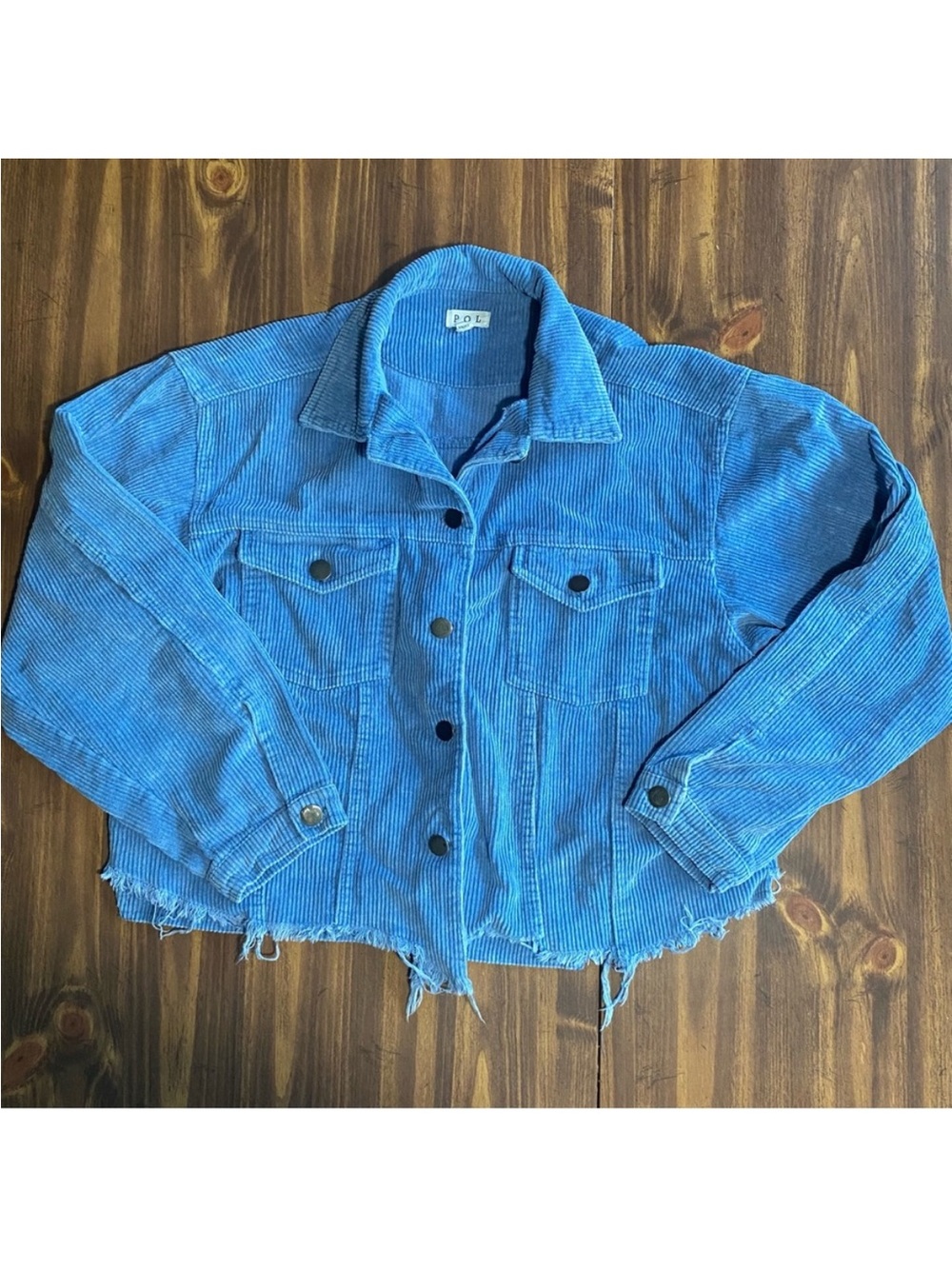 POL Blue Corduroy Jacket Distressed Long Sleeve Casual Bohemian Indie Small